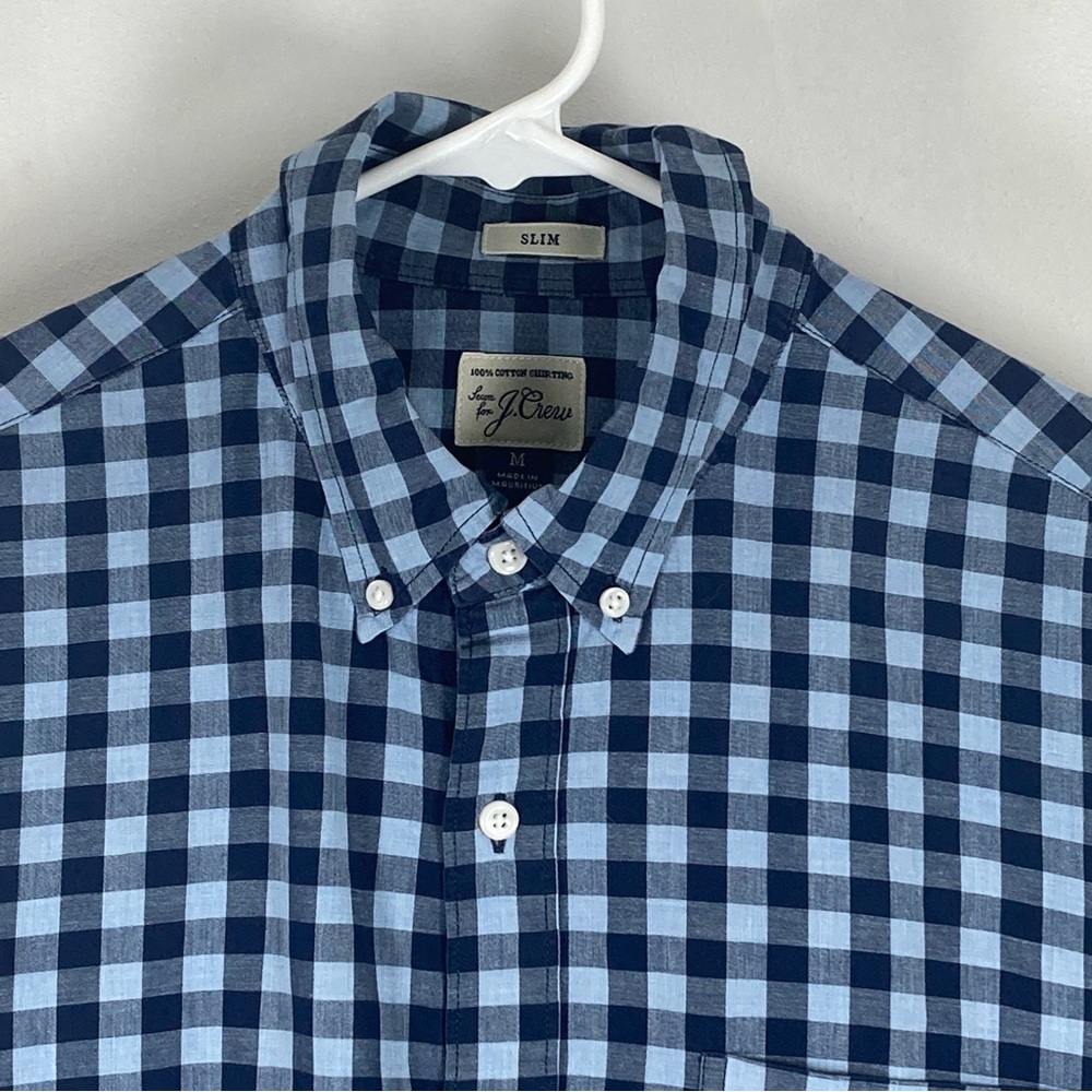 J. Crew Men's Medium Lightweight Slim Fit Gingham Button-Down Shirt Blue Cotton - Picture 4 of 16
